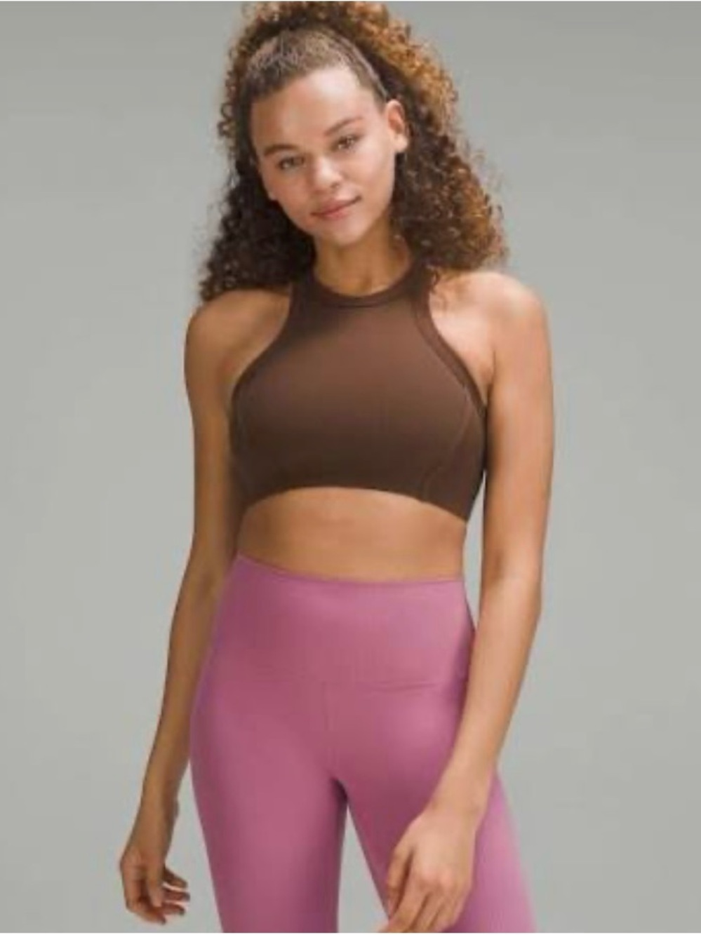 Lululemon Brown Ribbed High Neck Sports Bra
